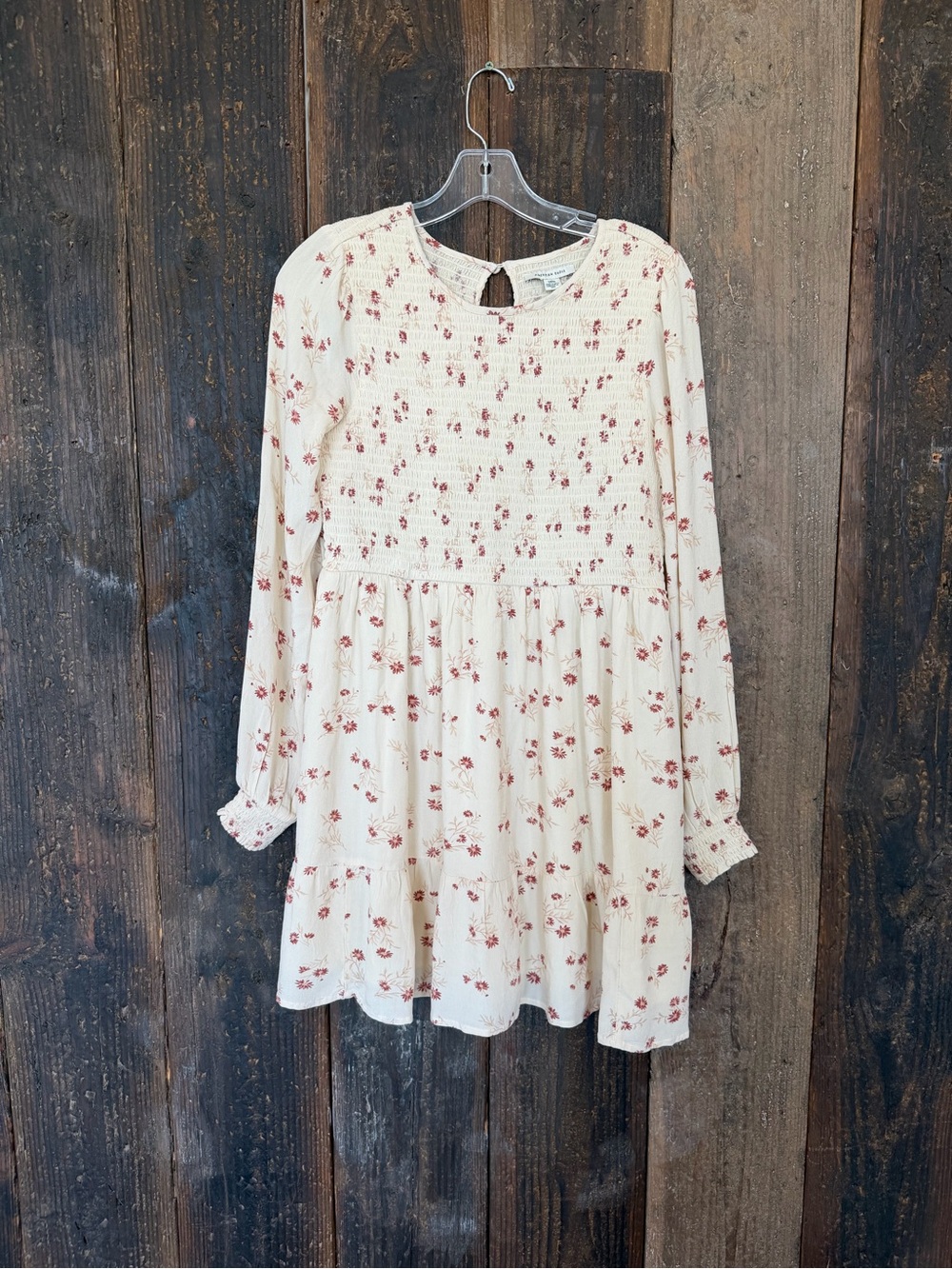 American Eagle Outfitters Cream Floral Long-Sleeve Smocked Mini Dress - Picture 2 of 10